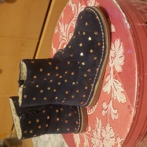 mini Boden navy blue suede boots with gold stars
